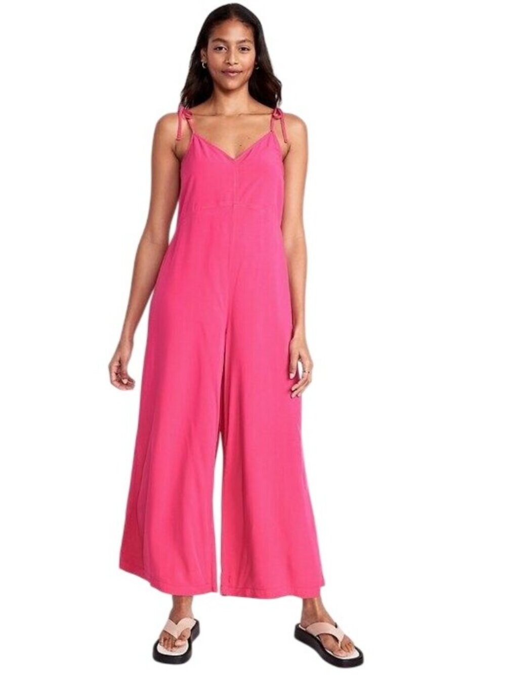 Old Navy Cami Jumpsuit XS Loose Cropped Tie Shoulder V-Neck Daywear Barbiecore